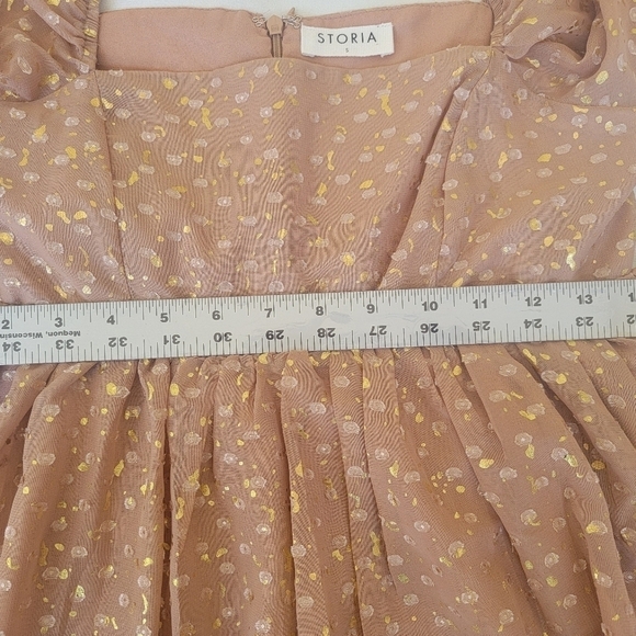 STORIA Gold Flaked Embroidered Dots Baby Doll Mini Dress Small - Picture 7 of 10
